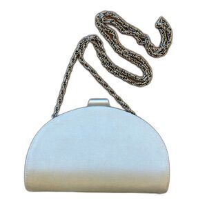 Rodo Italy Vintage 80s Opalescent Cream Fabric Silver Rope Chain Evening Bag